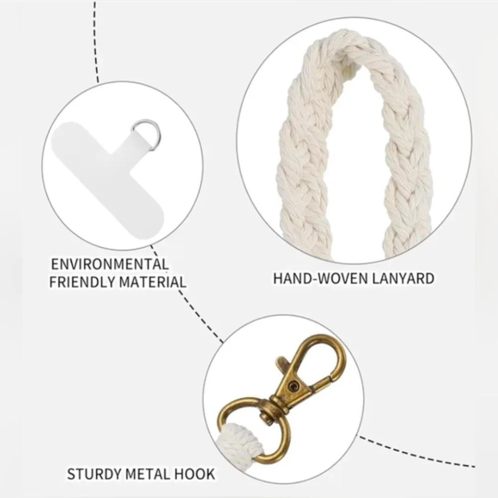 Hand-Woven Cream Lanyard with Metal Hook